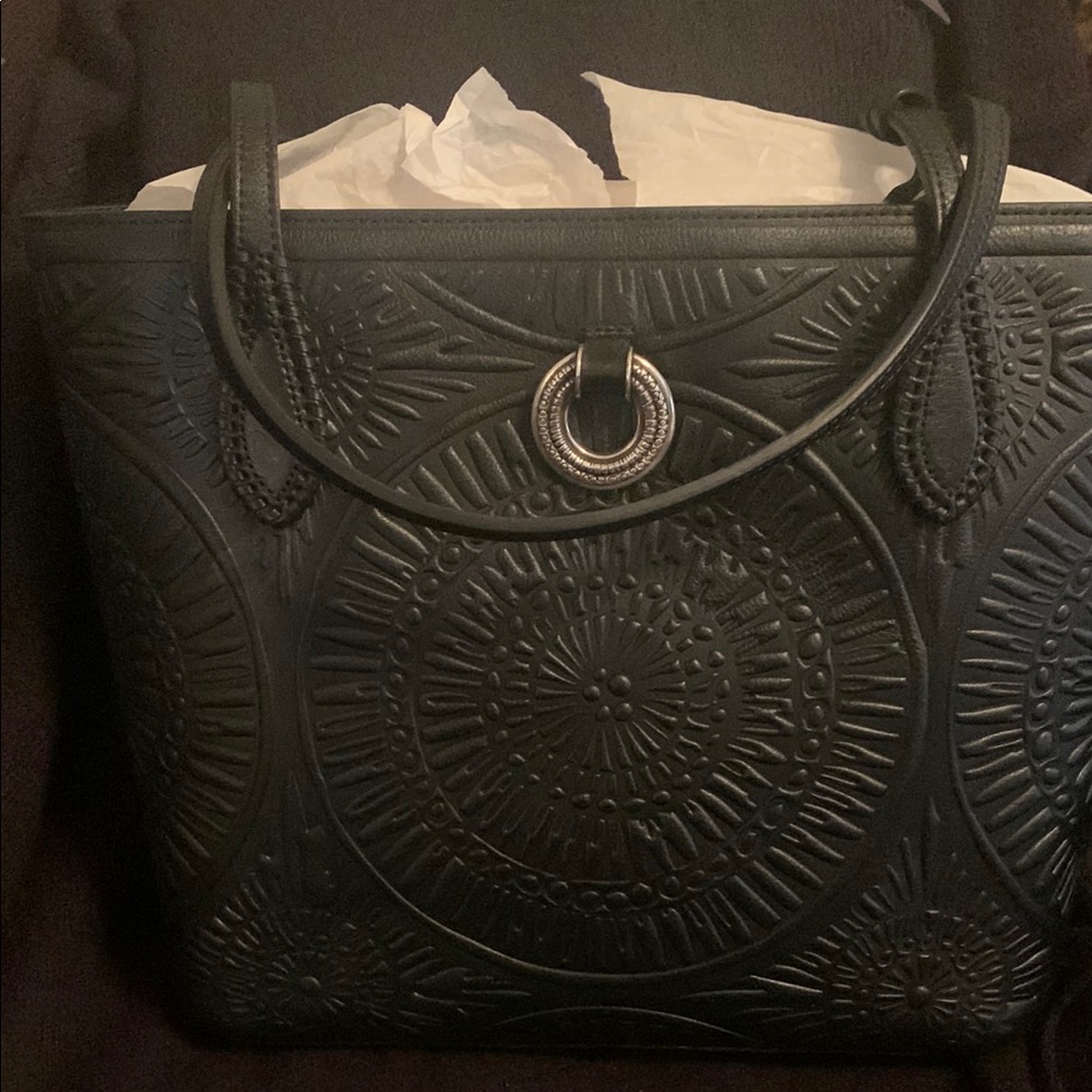 Elegant Black Embossed Tote Bag From Brighton